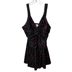 Grace Karin Women's 2XL Black Red Cherry Print Retro Swim Dress Under Shorts